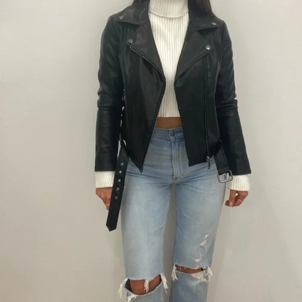 NWT Anthropologie Black Faux Leather Moto Biker Jacket